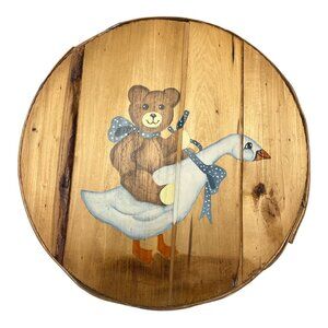 VTG Seneca Crafts Painted Wood Cheese Box – Goose & Bear Country Decor – 15" x 5